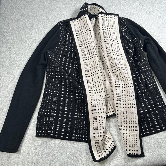 Ivanka Trump Womens Small Black Cream Open Front Cardigan Long Sleeve Abstract - Picture 11 of 16